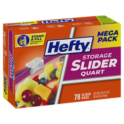 Mega Pack Hefty Slider Storage Bags Expandable Bottom, Quart Size