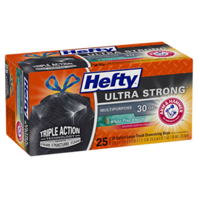 Hefty Ultra Strong Trash Bags, Drawstring, White Pine Breeze, Large, 30 Gallon - 25 bags