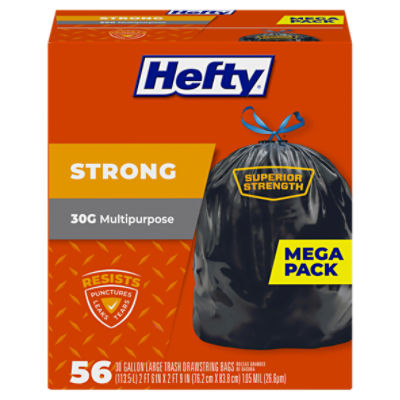 Hefty Strong Multipurpose Large Black Trash Bags, 56 Each