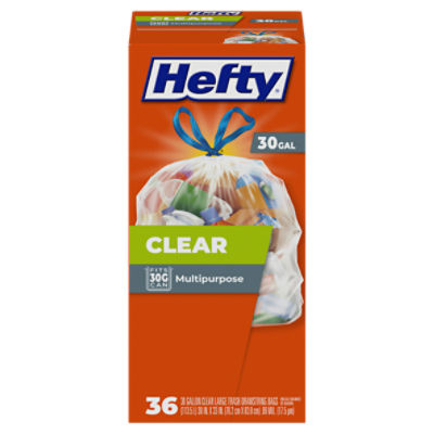 Hefty 30 Gallon Multipurpose Recycling Clear Large Trash Drawstring Bags,  36 count