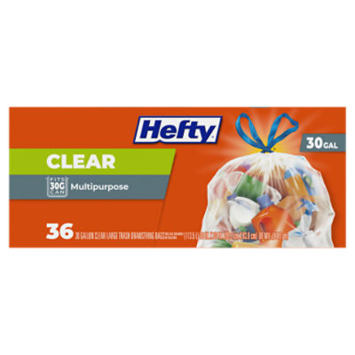 Hefty 30 Gallon Multipurpose Recycling Clear Large Trash Drawstring Bags,  36 count