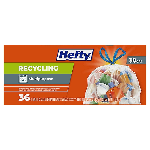 Hefty 30 Gallon Multipurpose Recycling Clear Large Trash Drawstring Bags,  36 count