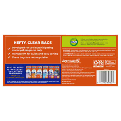 Hefty 13 Gallon Recycling Clear Tall Kitchen Drawstring Bags, 60