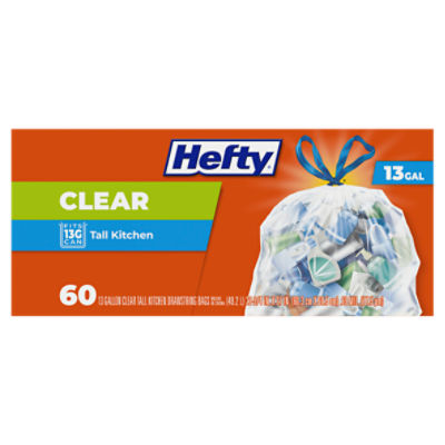 Hefty 13 Gallon Recycling Clear Tall Kitchen Drawstring Bags, 60 count