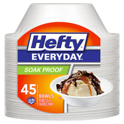 Hefty Everyday Soak Proof 12 oz White Foam Bowls, 45 Each