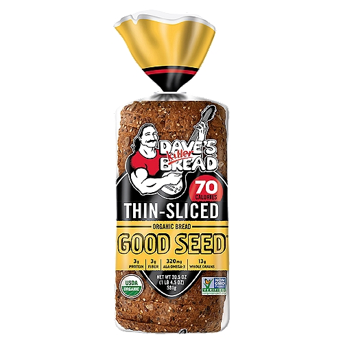 Loaded with a seedy texture and sweet flavor, Good-Seed® Thin Sliced has 70 calories per slice. That's what we call big nutrition in a little slice!nnMade for Greatness®nNo high fructose corn syrupnNo artificial preservativesnNo artificial ingredientsnAlways power-packed with whole grainsnAlways USDA organicnAlways Non-GMOnAlways made with killer taste and texture