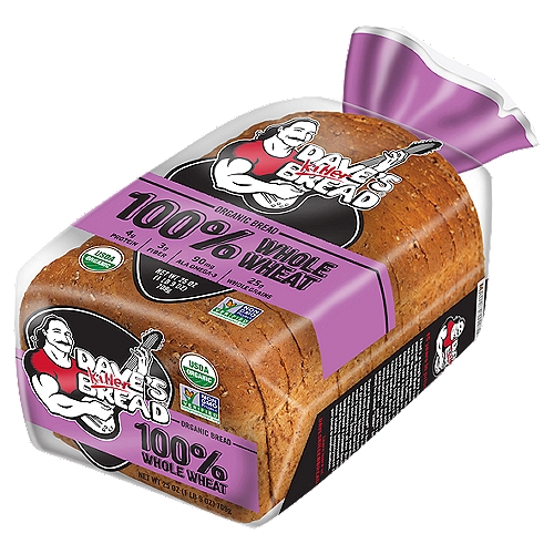 Dave's Killer Bread 100% Whole Wheat Organic Bread, 25 oz
With a smooth texture and a touch of sweetness, 100% whole wheat is the perfect seedless bread for everything from sandwiches to French toast. All killer, no filler.

Made for Greatness®

⊘ No high fructose corn syrup
⊘ No artificial preservatives
⊘ No artificial ingredients
✓ Always power-packed with whole grains
✓ Always USDA organic
✓ Always Non-GMO
✓ Always made with killer taste and texture