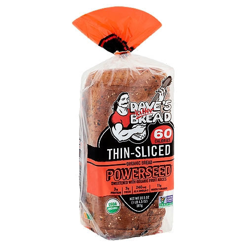 Dave's Killer Bread Powerseed Thin-Sliced Organic Bread, 20.5 oz
Sweetened with organic fruit juices, Powerseed® Thin-Sliced has 60 calories, 3g protein and 3g fiber per slice. That's what we call big nutrition in a little slice!
