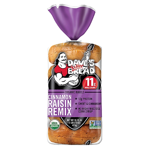 Remix your morning with our organic Cinnamon Raisin Remix® bagels. Not only are they sweet and delicious, they also have 11g of whole grains per serving. You will find 12g of protein in these bagels but never any high fructose corn syrup! Pretty sweet.nnMade for Greatness®