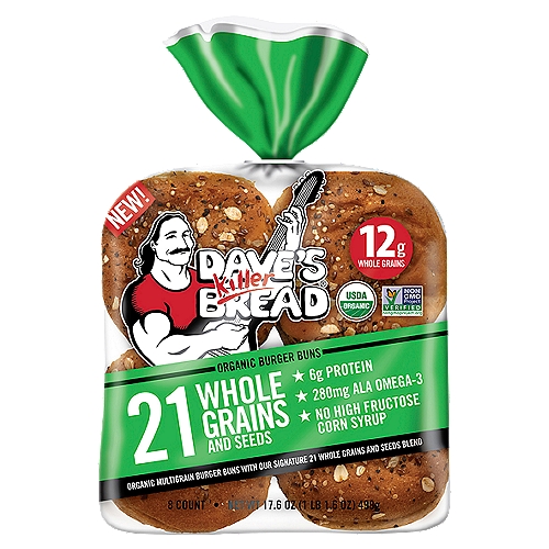 Organic Multigrain Burger Buns with Our Signature 21 Whole Grains and Seeds BlendnnTake your burger up a notch with our 21 whole grains and seeds bun. With a hearty texture, subtle sweetness and our signature 21 whole grains and seeds blend, this may just become America's #1 bun!