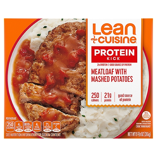 Lean Cuisine Protein Kick Meatloaf with Mashed Potatoes, 9 3/8 oz
Kick your dish up a notch with a good source of protein and crave-worthy taste.

Kick Your Day Into High Gear.
A ''good source of protein'' means our dish provides you with 10%-19% of the recommended daily value of protein.