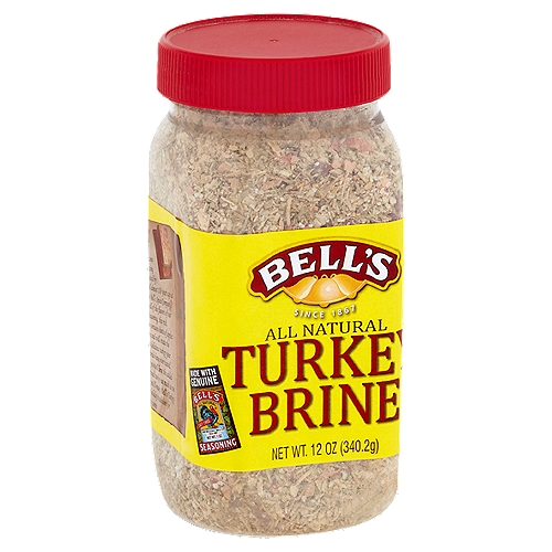 Bell's All Natural Turkey Brine, 12 oz
Featuring all of the flavors of our iconic Bell's seasoning, this rich, aromatic brine contains hints of apples and cranberries and will create the moistest, most delicious turkey your family and friends have ever tasted.
We know you will love the added flavor of a brined turkey as much as we do and hope you'll make Bell's Turkey Brine a new holiday tradition for generations to come.