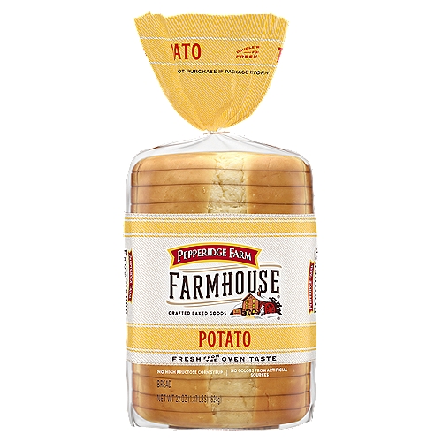 Farmhouse is the bread you would make if you made bread. At Pepperidge Farm, we have been baking delicious breads inspired by small batch recipes and crafted with premium ingredients for over 75 years. For us, baking is more than a job, it's a real passion. Our dedication to quality shows in the care we put into every detail. Pepperidge Farm Farmhouse Potato Bread stays true to the classic recipe you know and love: A delicious, versatile potato bread baked with quality ingredients and a touch of sweetness with no high fructose corn syrup and no colors from artificial sources. These thick slices of sandwich bread are soft, yet strong enough to stand up to any sandwich ingredient. And with a delightfully mild flavor, it's the perfect bread for sandwich lovers. Enjoy the great taste of homemade, because after all, there's no taste like home.