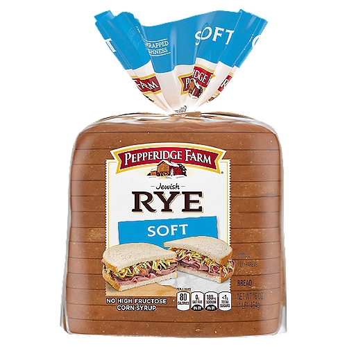 Pepperidge Farm Jewish Rye Soft Bread, 16 oz
Our products are baked with carefully selected and delicious ingredients to add the extra flavor you want in a sandwich. Our passion for creating breads that satisfy and delight shows in the care we put into every loaf. Stack your sandwich sky-high with these hearty slices! Deep, flavorful and delicious.