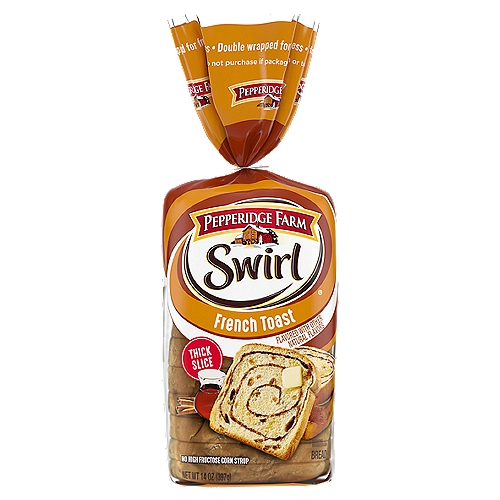Pepperidge Farm Swirl French Toast Bread, 14 oz
Welcome the day with a slice of Pepperidge Farm French Toast Swirl Bread. Every slice of our golden-baked bread has the aroma and delicious taste of French toast swirled right in. It's lightly sweetened with no high-fructose corn syrup and sliced thick, perfect for toasting. Try it with your favorite spread or use it for your favorite French toast recipe. For Pepperidge Farm, baking is more than a job. To us, it's a real passion. Each day, our bakers take the time to make every cookie, pastry, cracker, and loaf of bread the best way they know how. They always start with carefully selected, quality ingredients that are blended and baked to perfection, ready to welcome you to your day. From our ovens to your breakfast table, it's the most delicious way to start your day!