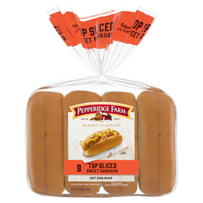 Pepperidge Farm Sweet Hawaiian Hot Dog Buns, Top Sliced, 8Pack Bag