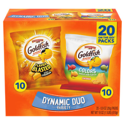 Pepperidge Farm Goldfish Dynamic Duo Baked Snack Crackers Variety, 0.9 oz, 20 count
