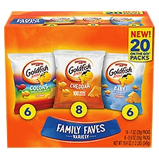 Goldfish Family Faves Crackers, Cheddar, Colors & Baby Crackers Snack Packs, 20 count, Variety Pack