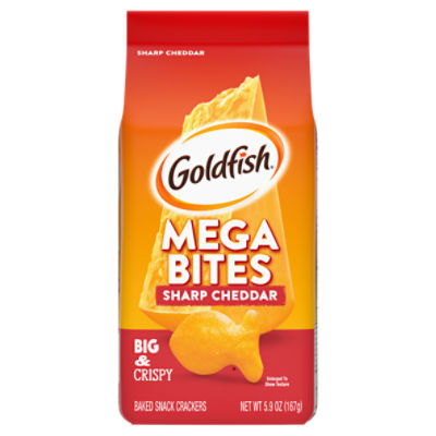 Goldfish Mega Bites, Sharp Cheddar Crackers, 5.9 Oz Bag