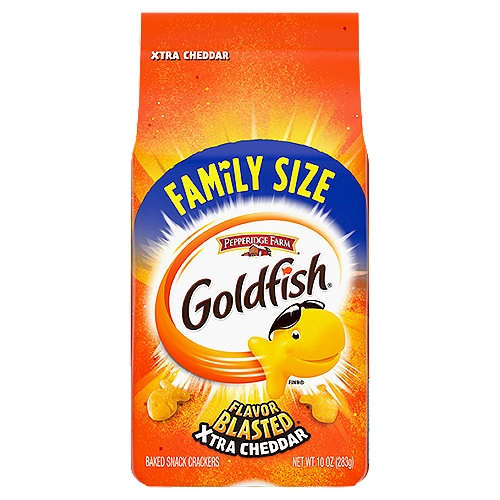 Goldfish Crackers, Flavor Blasted Xtra Cheddar Crackers, Family Size, 10 Oz Bag