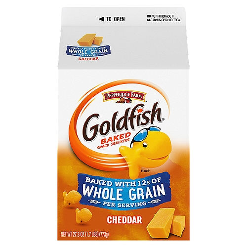 Goldfish Cheddar Cheese Crackers, Baked with Whole Grain, 27.3 oz Carton