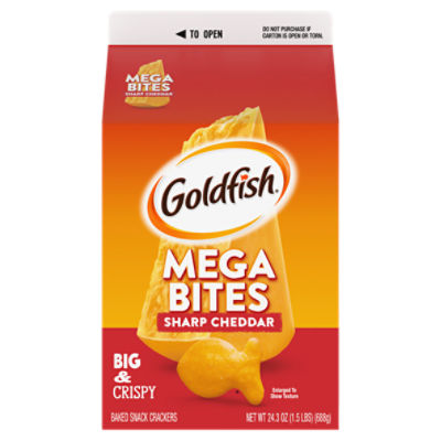 Goldfish Mega Bites, Sharp Cheddar Crackers, 24.3 Oz Carton