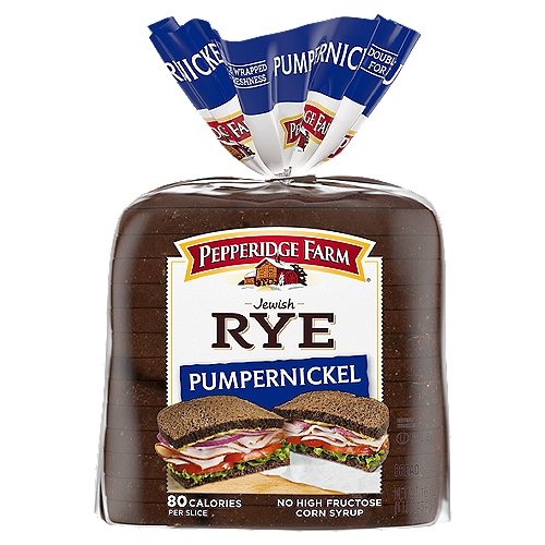 Pepperidge Farm Jewish Pumpernickel Dark Pump Bread, 16 oz. Loaf
Enjoy the flavorful taste and enticing aroma of our Pepperidge Farm Pumpernickel breads. Our Jewish Pumpernickel Dark Pump bread has authentic Rye flour and a rich, dark color that's sure to engage and delight. Whether it's for a sandwich, toast, or special meal, our Pumpernickel breads make every eating occasion especially tasty! For Pepperidge Farm, baking is more than a job. It's a real passion. Each day, our bakers take the time to make every cookie, pastry, cracker, and loaf of bread the best way they know how - by using carefully selected, quality ingredients.