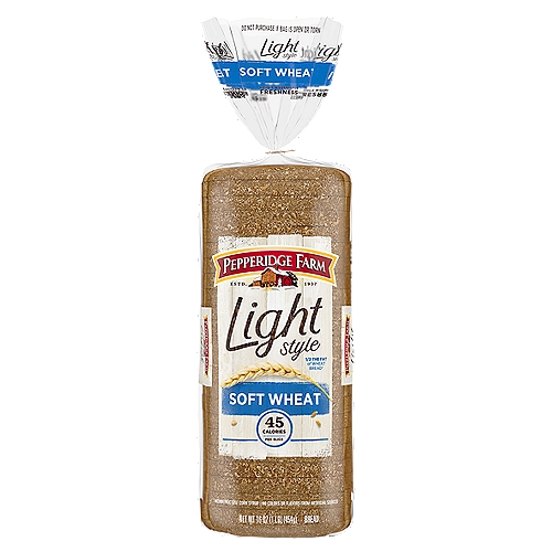 Pepperidge Farm Light Style Soft Wheat Bread, 16 oz
At Pepperidge Farm, we believe that breads are good for you and should taste good too. That's why we bake our Whole Grain breads with the right combination of quality ingredients. Always crafted with 100 percent Whole Grain flour, Pepperidge Farm Whole Grain breads are delicious, with a good source of fiber per slice. Our way of helping you maintain a balanced, healthy lifestyle. All of our 100 percent Whole Grain and Whole Wheat breads are low in saturated fat and are heart healthy diets rich in whole grain foods and other plant foods and that are low in total fat, saturated fat, and cholesterol may help reduce the risk of heart disease and certain cancers.
At Pepperidge Farm, baking is more than a job. It's a real passion. Each day, our bakers take the time to make every cookie, pastry, cracker, and loaf of bread the best way they know how- by using carefully selected, quality ingredients. 