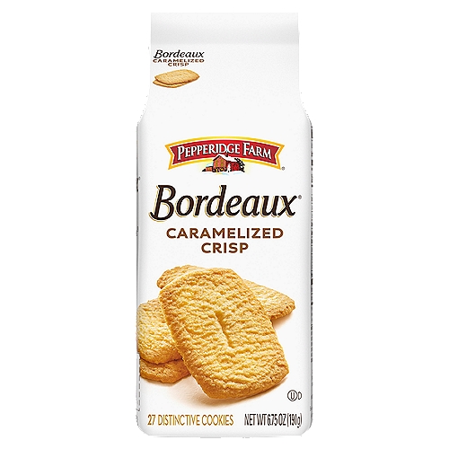 Pepperidge Farm Bordeaux Caramelized Crisp Distinctive Cookies, 27 count, 6.75 oz
Pepperidge Farm Bordeaux Caramelized Crisp Cookies are a celebration of a cookie's fundamentals — expert baking with the best ingredients. Take pleasure in the perfection of a cookie well baked. Taste the essence of our classic Bordeaux cookie. Taste this sweet, caramelized crisp with a delicate crunch — simply scrumptious. Pair these crispy buttery cookies with a cup of tea or coffee for sweet enjoyment. Made with the best ingredients, they are a long-time favorite with fans for good reason. Don't be surprised if you reach for another. These cookies are always beautifully crafted because, for Pepperidge Farm, baking is more than a job, it's a real passion. Each day, our bakers take the time and care to make every cookie, pastry, cracker, and loaf of bread the best way they know how, using carefully selected, quality ingredients. So go ahead and give yourself a wonderful indulgence.