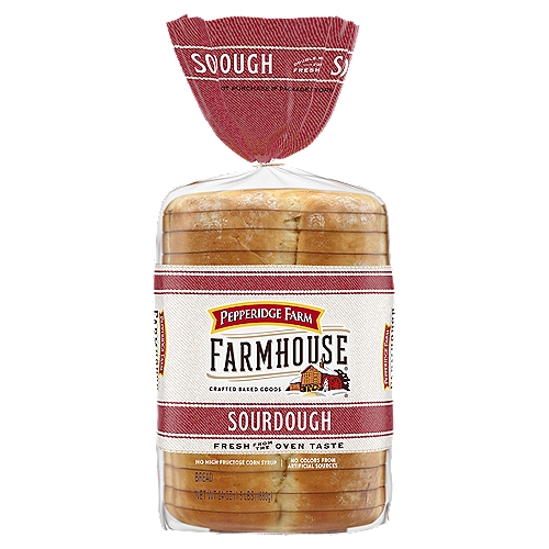 Farmhouse is the bread you would make if you made bread. At Pepperidge Farm, we have been baking delicious breads inspired by small batch recipes and crafted with premium ingredients for over 75 years. For us, baking is more than a job, it's a real passion. Our dedication to quality shows in the care we put into every detail. Pepperidge Farm Farmhouse Sourdough Bread stays true to the classic recipe you know and love: A delicious, versatile sourdough bread baked with quality ingredients and a touch of sweetness with no colors from artificial sources. These thick slices of sandwich bread are soft, yet strong enough to stand up to any sandwich ingredient. And with a delightfully mild flavor, it's the perfect bread for sandwich lovers. Enjoy the great taste of homemade, because after all, there's no taste like home.