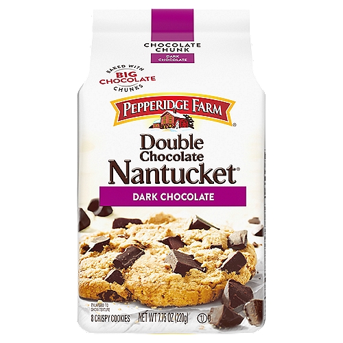 Pepperidge Farm Nantucket Double Dark Chocolate Crispy Cookies, 7.75 oz
If you're going to have a cookie, have a cookie.®

Baked with care and rich dark chocolate, creamery butter, cage-free eggs, real vanilla extract