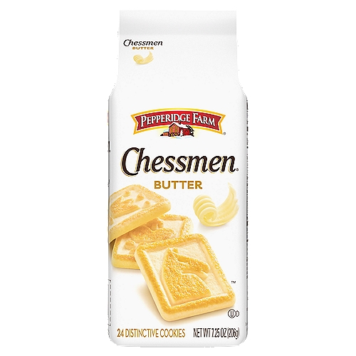 Pepperidge Farm Chessmen Butter Cookies, 24 count, 7.25 oz
Every rich, velvety Pepperidge Farm Chessmen Butter Cookie is superbly crafted with artful skill and golden baked to a tender crisp, just waiting to melt in your mouth. Since 1937, we've held true to our founder Margaret Rudkin's belief that when you combine the best ingredients with the skill and care of creative bakers — well, the result is perfectly delicious. Perfectly prepared as an ideal side to your coffee or tea, you can take pleasure in a well-baked cookie. These whimsical cookies are baked with delicious simplicity to create the perfect balance of salty and sweet with a crisp shortbread texture. It's a true celebration of a cookie's fundamentals — baked to perfection with the best ingredients. Each 7.25-ounce package comes with 24 Pepperidge Farm Chessmen cookies per bag. That means there are plenty to share or keep all to yourself. We won't tell. For us, baking is more than a job. It's a real passion.