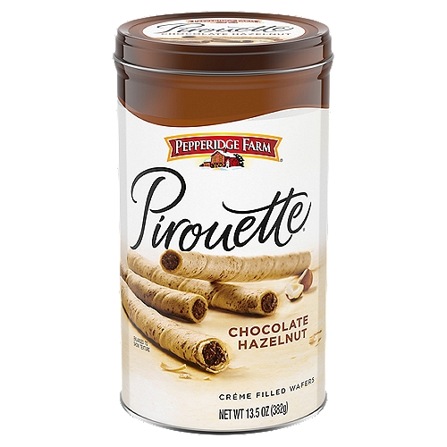 Whether paired with morning tea or coffee, added as an adorable cupcake decoration or partnered with ice cream, Pepperidge Farm Pirouette lightly rolled wafers with rich, flavorful créme deliver indulgence in every perfect bite. These pastry-like wafers are baked to a delicate crisp, and filled with a luscious creamy chocolate hazelnut-flavored filling. Savor the sophisticated sweetness in a variety of flavors, like French Vanilla and Chocolate Fudge. These Pepperidge Farm Pirouette wafers are beautifully crafted — just like you — because for Pepperidge Farm, baking is more than a job. It's a real passion. Each day, our bakers take the time to make every cookie, pastry, cracker, and loaf of bread the best way they know how - by using carefully selected, quality ingredients.