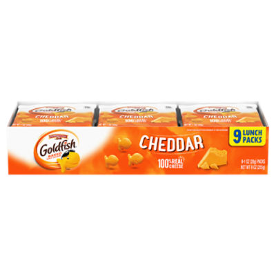 Goldfish Cheddar Cheese Crackers, 1 oz On-the-Go Snack Packs, 9 Count Tray