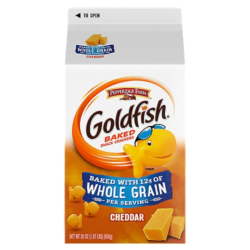 Pepperidge Farm Goldfish Cheddar Baked Snack Crackers, 30 oz
''If you stand in the pouring grain, you're going to get all wheat!''

Made with smiles