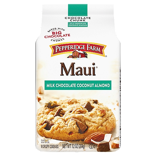 Pepperidge Farm Maui Milk Chocolate Coconut Almond Cookies, 8 Crispy Cookies, 7.2 oz. Bag