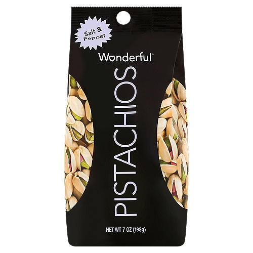 Shake it up with Salt & Pepper Wonderful Pistachios. These pistachios are loaded with tasty goodness, and seasoned with salt, spicy black pepper, with a dash of garlic. Rich and flavorful, they add a little pizzazz to smart snackin'.
