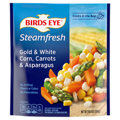 Birds Eye Steamfresh Gold & White Corn, Carrots and Asparagus, 10.8 oz