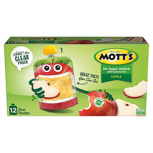 Mott's Apple No Sugar Added Applesauce, 12 count
Non GMO†
† Non-GMO/GE. Certified by NSF.