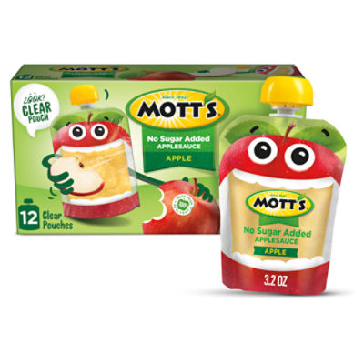 Mott's No Sugar Added Applesauce, 3.2 oz clear pouches, 12 count