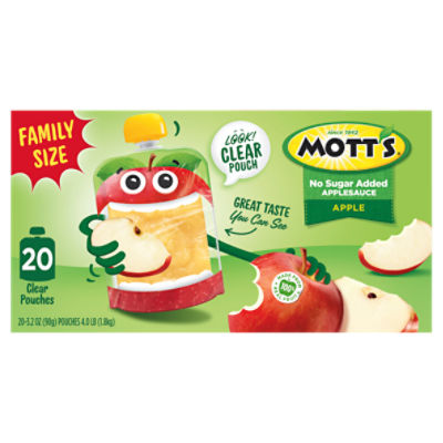 Mott's No Sugar Added Applesauce, 3.2 oz clear pouches, 20 pack