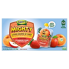 MOTT'S Mighty Strawberry Peach Flavored Applesauce & Fiber, 3.2 oz, 12 count