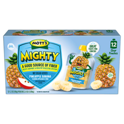 MOTT'S Mighty Support Pineapple Banana Flavored Applesauce & Fiber, 3.2