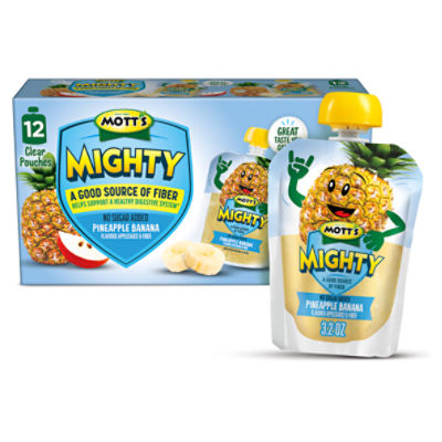 Mott's Mighty Pineapple Banana Applesauce, 3.2 Oz Clear Pouches, 12 Pack