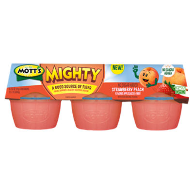 Mott's Mighty No Sugar Added Strawberry Peach Flavored Applesauce & Fiber, 3.9 oz, 6 count