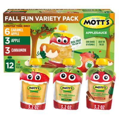 Mott's Fall Favorites Applesauce Variety Pack, 3.2 oz Clear Pouches, 12 Pack