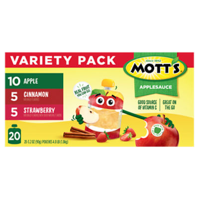 Mott's Applesauce Variety Pack, 3.2 oz clear pouches, 20 count