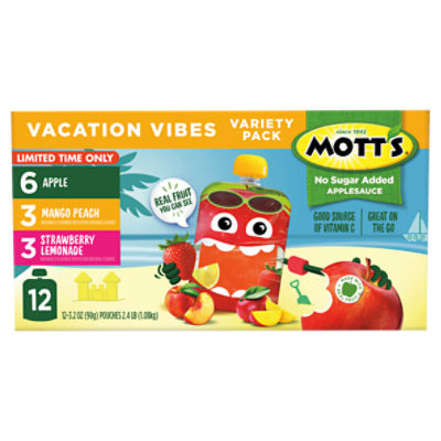 Mott's No Sugar Added Applesauce Vacation Vibes Variety Pack, 3.2 oz, 12 count