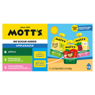 Mott's No Sugar Added Applesauce Vacation Vibes Variety Pack, 3.2 oz, 12 count