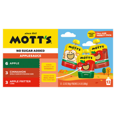Mott's No Sugar Added Applesauce Fall Fun Variety Pack, 3.2 oz, 12 count